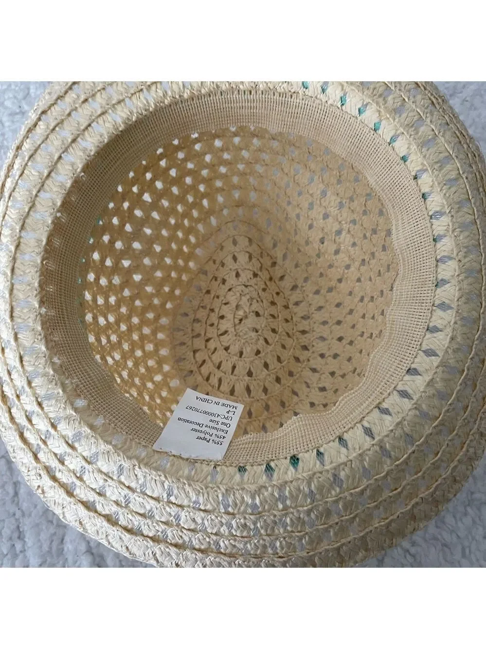 Small Straw Fedora Hat with Green Band